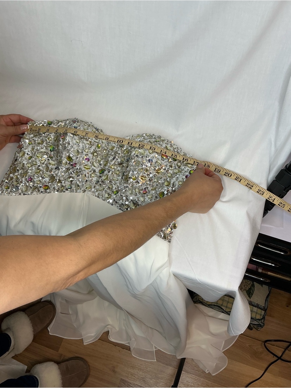 2158 - Strapless White Evening Gown with Silver Crystal Bodice - Picture 9 of 9